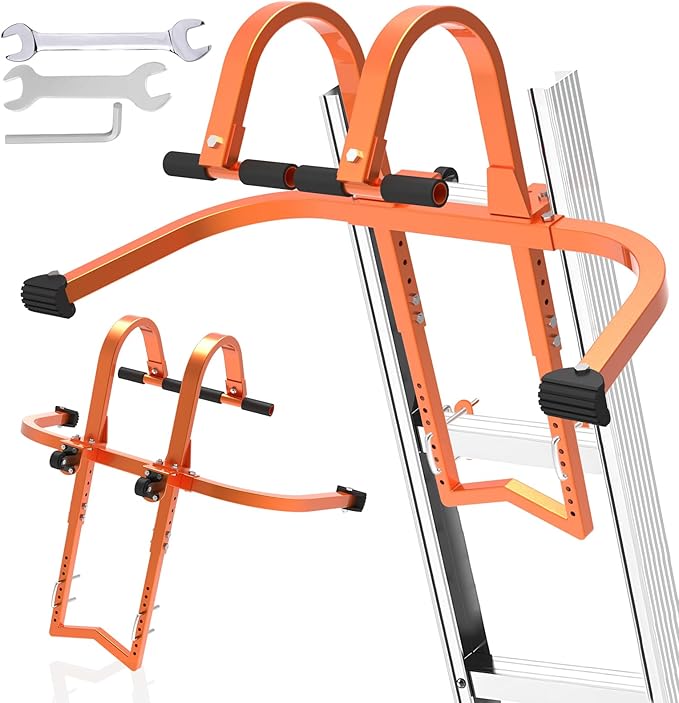 2 in 1 Ladder Stabilizer & Ladder Hook for Roof Ridge, Heavy Duty Ladder Roof Hooks with Rubber Grip T-Bar, Secure and Stable Ladder Standoff Arms for Roof Gutter with Anti-Slip Rubber Feet