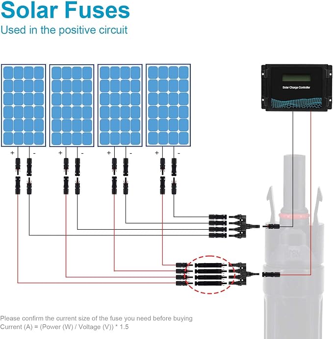 15A Solar Fuse Holder Inline with Male and Female Connector for Solar Panel and Solar Controller, Waterproof Solar Fuse Connector, Solar Surge Protection Device 5pcs