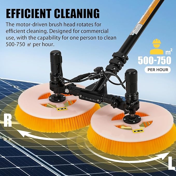 Electric Photovoltaic Panel Cleaning Machine Solar Panel Water Spray Cleaner Brush Handheld Power Photovoltiax Cleaning Rotating Brush Telescopic Pole 11.48-24.61ft Length,7.5m-BothTwo