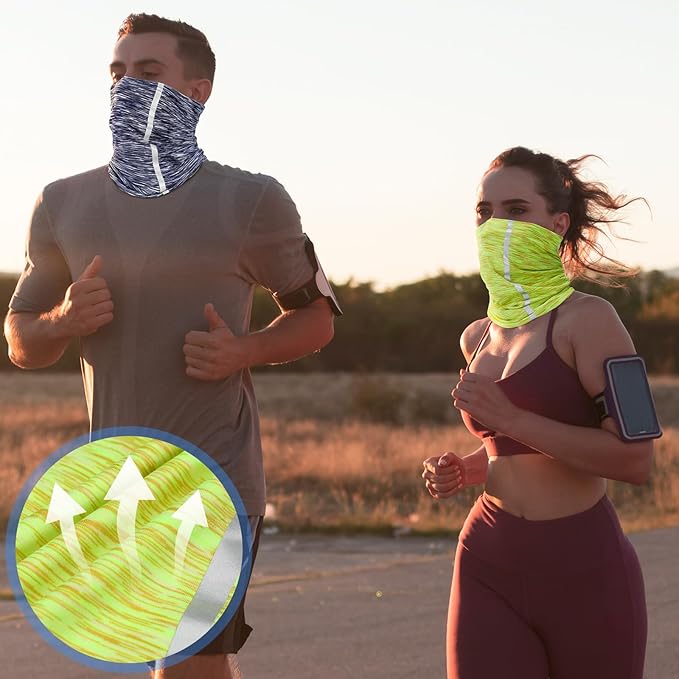SATINIOR 4 Pcs Neck Gaiter for Men Reflective Face Mask Cover, UV Sun Protection Neon Balaclava Hi Vis Bandana for Work