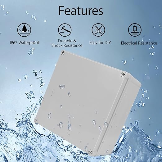 Junction Box，7.9"x 7.9"x 3.7" Outdoor Electrical Box with Mounting Plate, IP67 Dustproof Waterproof ABS Plastic Project Box, DIY Electrical Enclosure Gray (200x 200x 95 mm)