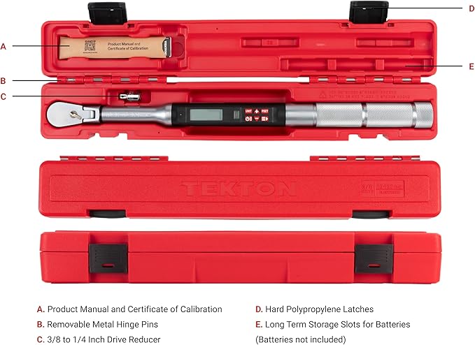 TEKTON 3/8 Inch Drive 90-Tooth Flex Head Dual-Direction Electronic Torque Wrench (10-100 ft-lb) | TRQ81122