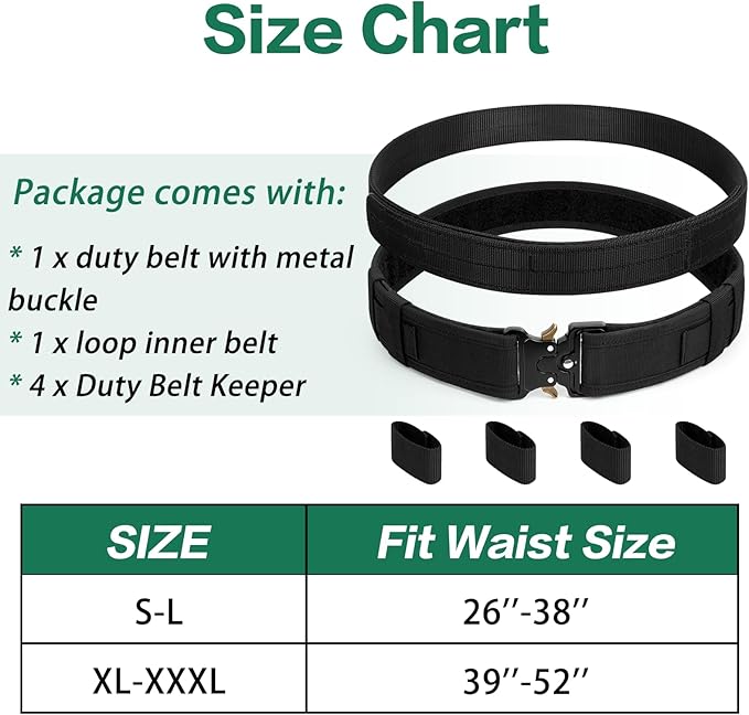 Duty Belt,2'' Police Security Nylon Duty Belts with Hook Lining Outer Inner Belts with 4 Belt Keeper