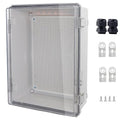 IP67 Waterproof Junction Box, ABS Plastic Electrical Enclosure with Stainless Steel Latch, Hinged Cover Electric Box with Mounting Plate, Wall Brackets & Cable Glands 380x280x130mm