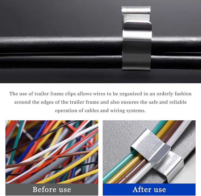 10 PCS Trailer Frame Wire Clips, 0.72"/18mm Cable Clips for Solar Panel Wiring & Car Wires Management, Spring Steel Double Wire Clip Cable Organization for Boat Trailer Truck