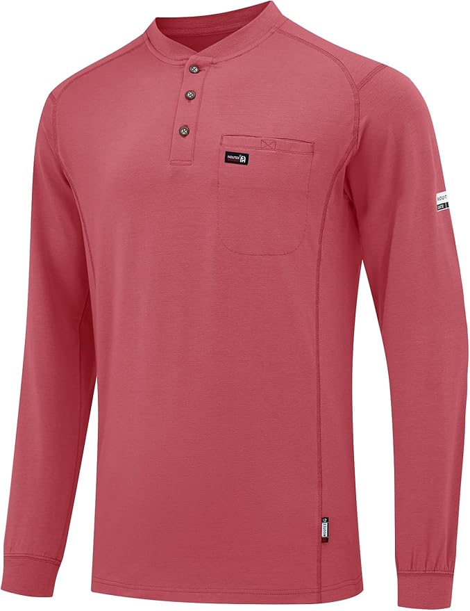 FR Shirts for Men 6oz Lightweight Stretch Work Shirt Flame Resistant Long Sleeve Henley Shirt CAT2