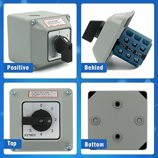 5-Way 2NO 2NC Rotary Changeover Switch with Exterior Box, 20A 660V Universal Selector Switch (6 Positions 3 Poles)