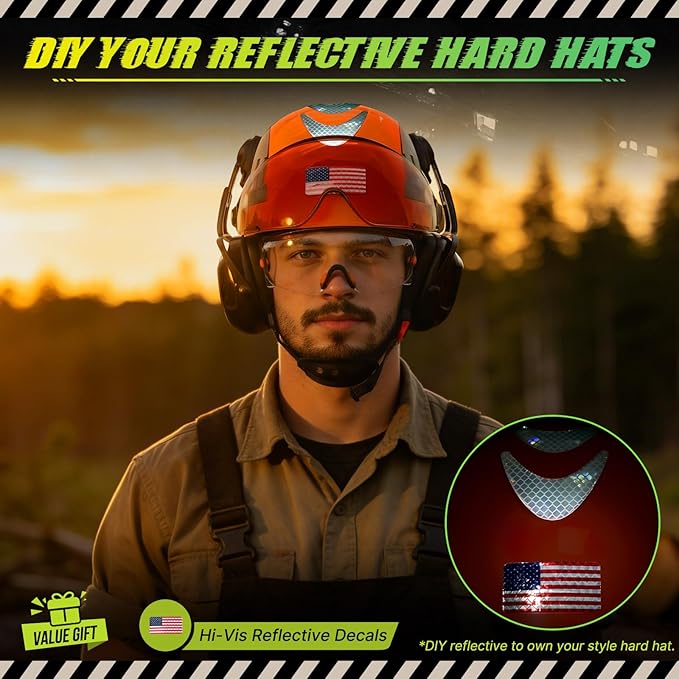 Hard Hat with Dual Visor and Hearing Protection-OSHA Approved Construction Hard Hats with Visor Sunglasses Earmuffs for Men,Vented Forestry Chainsaw Arborist Helmet with Chin Straps