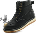 Moc Toe Work Boots for Men Waterproof Soft/Steel Toe Comfortable Full Grain Leather Non Slip Wedge Outsole Construction 6" Workboots