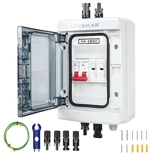1 String 500V PV Combiner Box 1 in 1 Out, 40A DC Circuit Breaker with Solar Disconnect Function, Surge Protection, IP65 Waterproof, Solar Panel Connectors