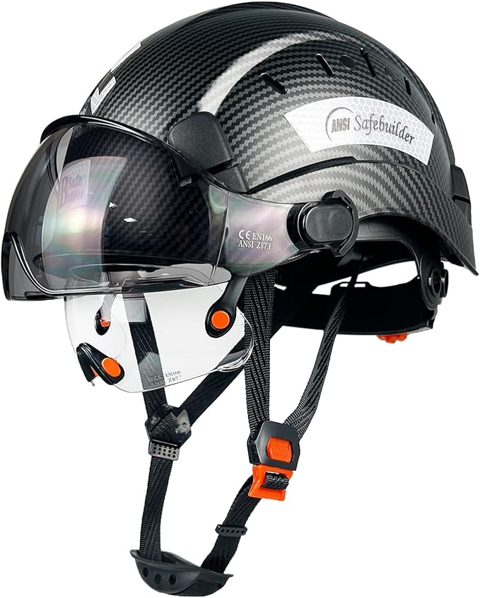 Construction Safety Helmet with Build-in Visor ABS Hard Hat with Visor Adjustable Ventilation Hardhats Work Head Protection ANSI/ISEA Z89.1