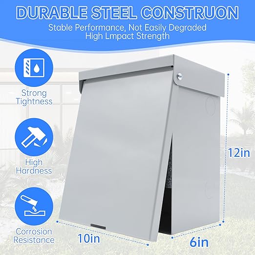 Steel Outdoor Electrical Junction Box, 12 X 10 X 6'' Outdoor Electrical Box Waterproof with Mounting Plate, Wall Mounted Lockable Electrical Junction Box for Indoor/Outdoor