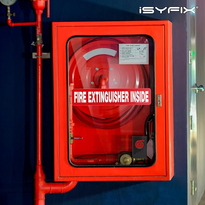 iSYFIX Fire Extinguisher Inside Sticker Sign – 10 Pack 12x2.5 Inch – Self-Adhesive Vinyl Decals, Laminated for UV, Weather, Scratch, Fade Resistance, for Cars, Trucks, Trailers, Rv's and Vehicles