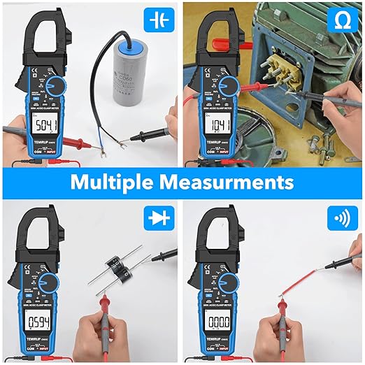 Digital Inrush Clamp Meter Multimeter, TEMIRUP T-RMS 6000 Counts 600A Current Amp Volt Meter with VFD,LOZ Mode; Measures NCV AC/DC Current Voltage Temperature Resistance Capacitance Continuity
