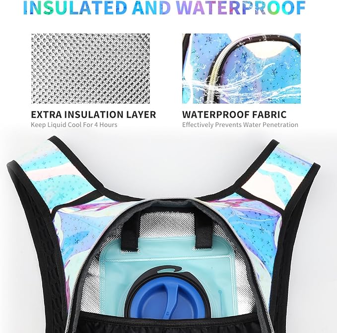 Hydration Pack, Hydration Backpack with 2L Hydration Bladder, Festival Essential Water Backpack, Lightweight Hydration Bag Hydropack Hydro for Running, Biking, Music Festival Gear, Rave