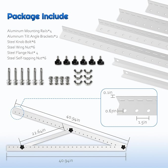 41in Adjustable Solar Panel Tilt Mount Brackets with Foldable Tilt Legs，Solar Panel Mounting Support up to 180 200 300 Watt Panel for Roof, RV, Boat, and Off-Grid