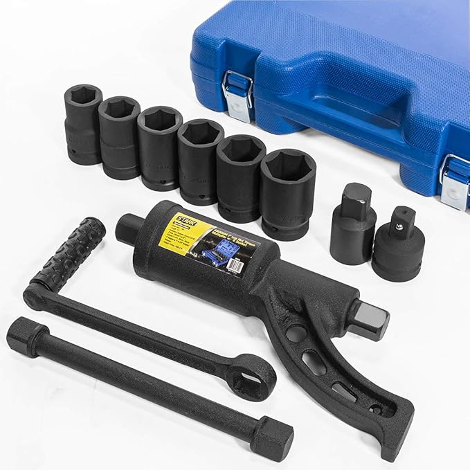 XtremepowerUS 8-Pieces Heavy Duty Torque Multiplier Wrench Labor Saving Lug Nut Wrench Torque Multiplier Cr-v Socket (24mm to 38mm) for Semi Truck & RVs w/Case