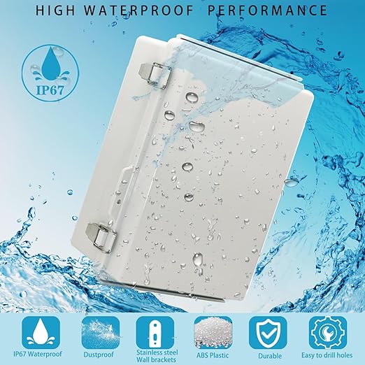 Waterproof Electrical Box with Mounting Plate, IP67 Junction Box Stainless Steel Latch Hinged Grey Cover Project Enclosure with Inner Door,Wall Bracket and 2 Glands 11.4" x 7.5" x 5.5"