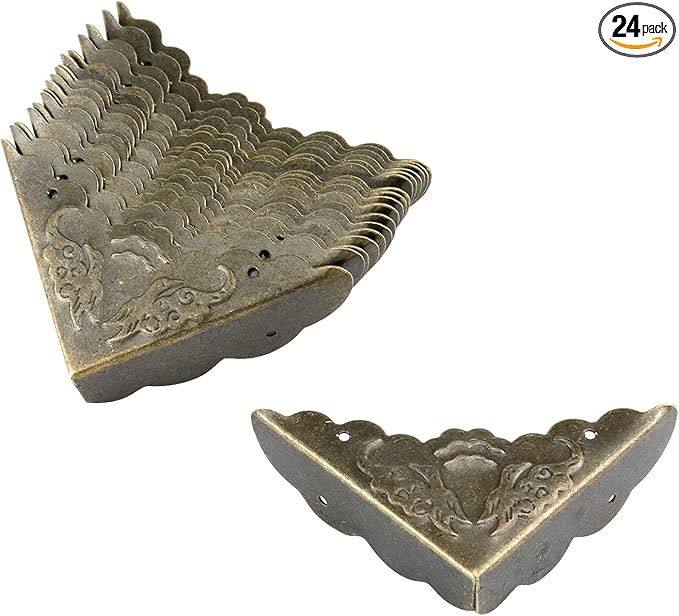Antrader Antique Decorative Box Corner Protector Edge Safety Furniture Corner Guard,1.6" x 1.6" Bronze Tone, Pack of 24