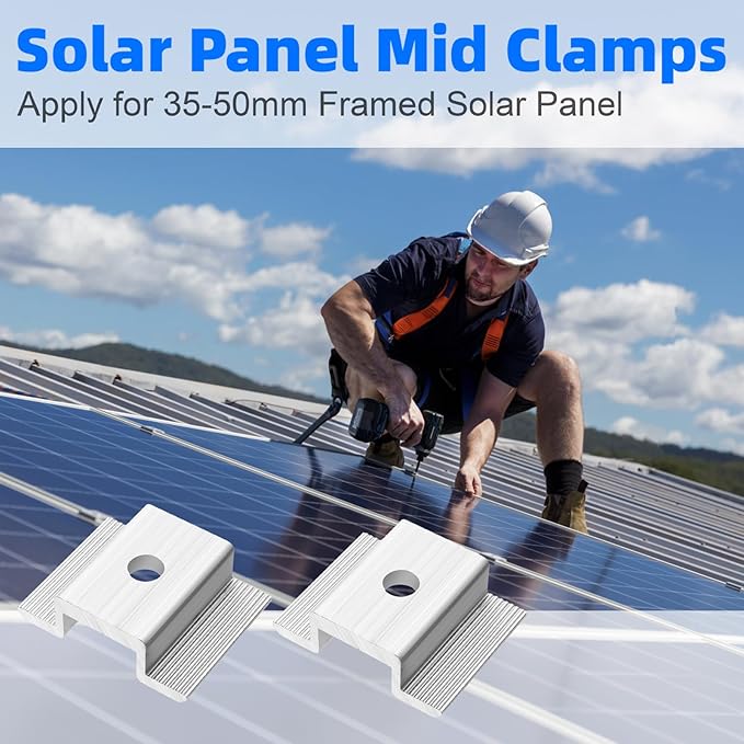 YOUEON 48 Pcs Solar Panel Mid Clamps for 35-50mm Solar Planels, 1.06 Inch Aluminum Solar Panel Bracket for Solar Panels, PV Mounting Accessories