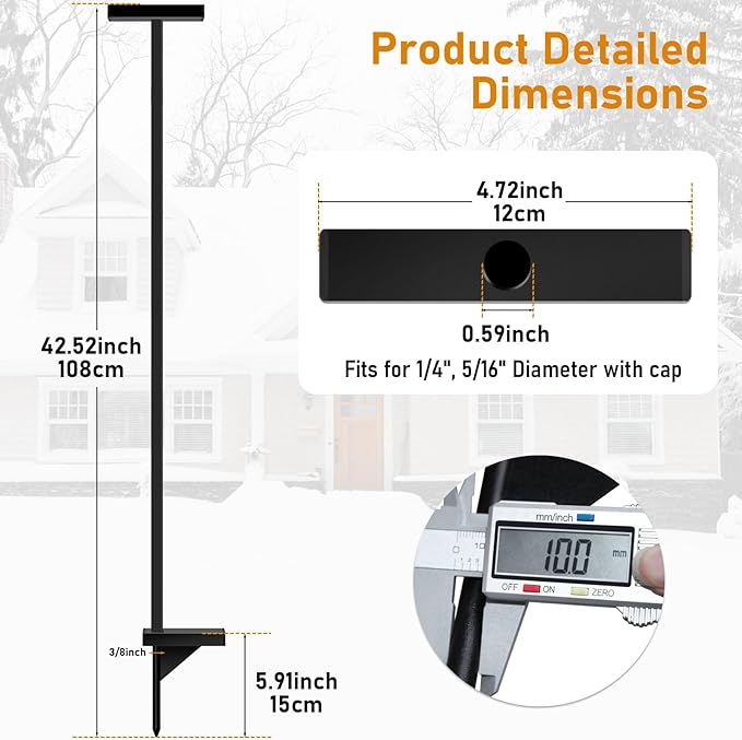 Driveway Markers Installation Tool with Pointed Tip, Snow Stake Installation Tool Fits 1/4", 5/16" Markers, Powder Coated Driveway Marker Installer Tool for Outdoors, Lawn, Driveway & Roads