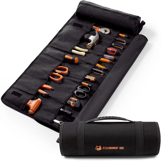 Tool Roll, Heavy Duty Tool Roll Bag Organizer, Roll Up Tool Pouch with 20 + 1 Pocket, Gifts for Men Father Dad Mechanic, Black