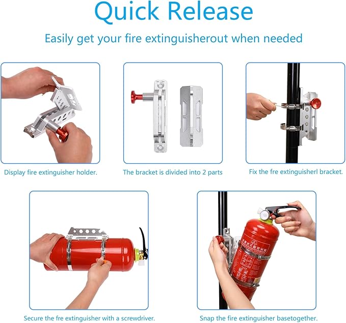 Universal Fire Extinguisher Mount, Aluminum Quick Release Roll Bar Fire Extinguisher Bracket Holder with 8 Clamps Compatible with Jeep Wrangler JK TJ JL JKU Polaris RZR Ranger UTV, Red
