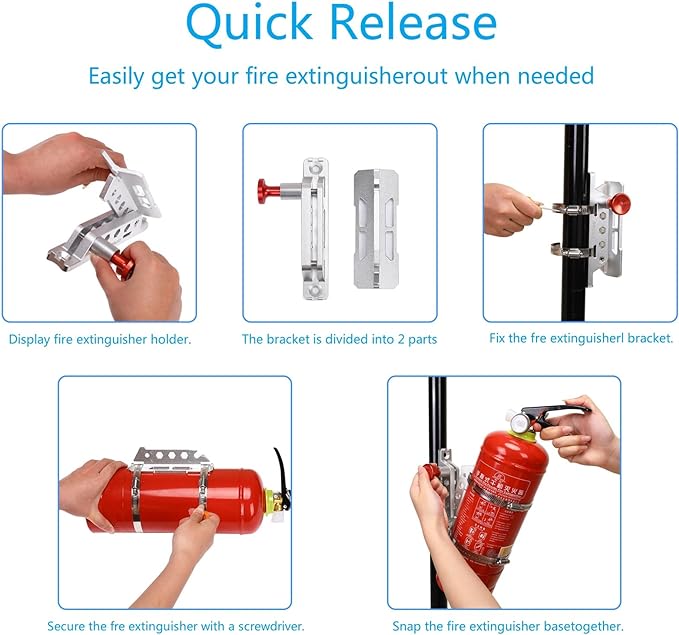 Universal Fire Extinguisher Mount, Aluminum Quick Release Roll Bar Fire Extinguisher Bracket Holder with 8 Clamps Compatible with Jeep Wrangler JK TJ JL JKU Polaris RZR Ranger UTV, Gray