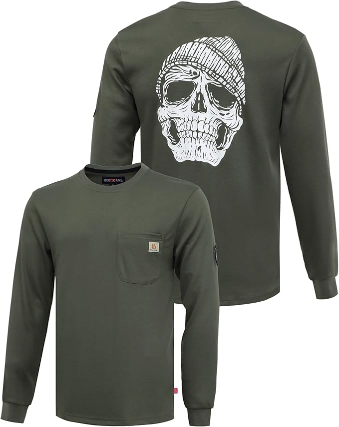 BOCOMAL FR Shirts Crewneck 7oz Midweight Flame Resistant Clothing NFPA2112 CAT2 Men's Fire Retardant Work Shirt