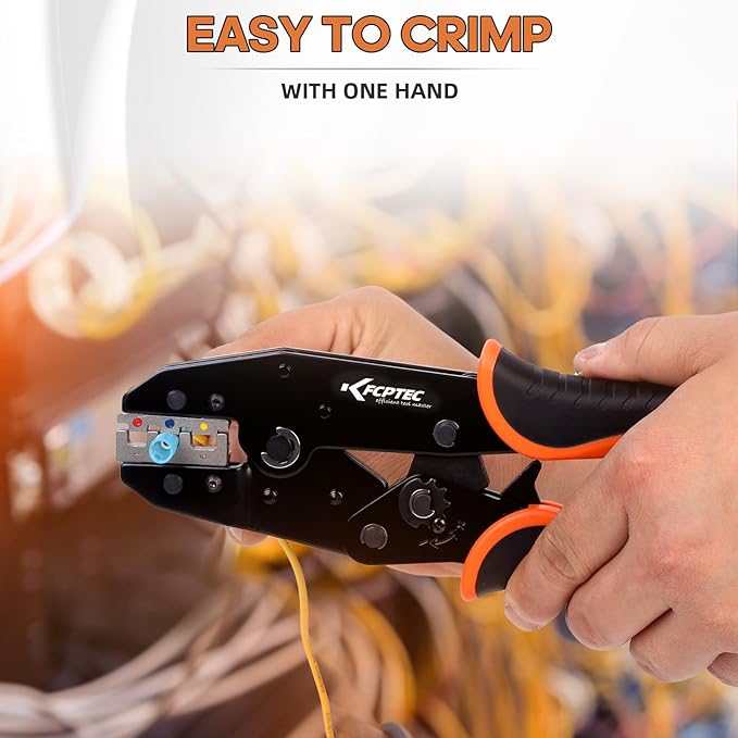 KF CPTEC 5PCS Ratchet Wire Crimping Tool Kit with Quick-Change Jaws for Heat Shrink, Insulated & Non-Insulated Connectors, Ferrules, Open Barrel, OT & UT Terminals – with Storage Case