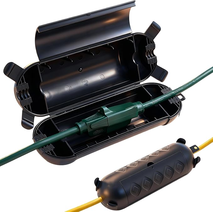 2Pack Outdoor Extension Cord Cover, IP44 Waterproof Extension Cord Protector for Outdoor Connections, Weatherproof Safety Box for Holiday Lights, Garden Tools & Outdoor Appliances, Black