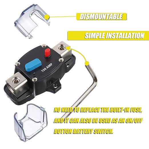 150A 12-48 Volt DC Self Recovery Circuit Breaker with Manual Reset Button for Automotive Rv Marine Boat (150Amp)