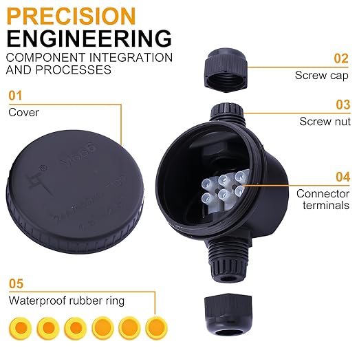 IP66 Round Waterproof Junction Box, 2Way 3Pin(24A 450VAC) Underground/Outdoor Wiring Installation,Suitable for Outdoor Billboards,Tunnel,Road Landscape Lights,EtcØ4-12mm2Pack