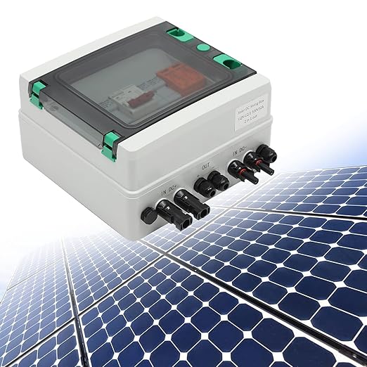 PV Combiner Box, 2 String Solar Combiner Box with 32A Current Fuse, Surge Protective Device Air Circuit Breaker for On/Off Grid Solar Panel System
