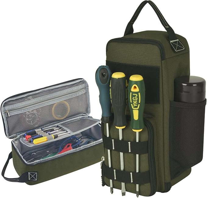 LAKE OF FIRE 12.6" Small Tool Bag Pouch for Men with Multiple Pockets, Waterproof Heavy Duty Tool Bag Organizer with Zipper and Portable Handle (Green)