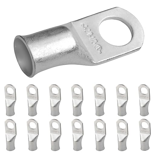 SELTERM 15pcs 2/0 AWG 1/2" Stud UL Marine Grade Battery Terminal Connectors Tinned Copper Battery Cable Lugs 00 Gauge Wire Connectors Electrical Battery Cable Ends Ring Terminals Tinned Copper Lugs