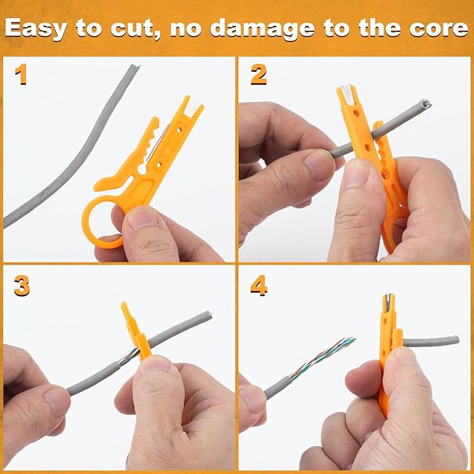 10pcs Mini Wire Stripper with Secure Finger Loop, Small Cable Stripper Cutter Tool, Wire Punch Down Tool for Diameter 5-6.2mm Cables Data Wires- Yellow