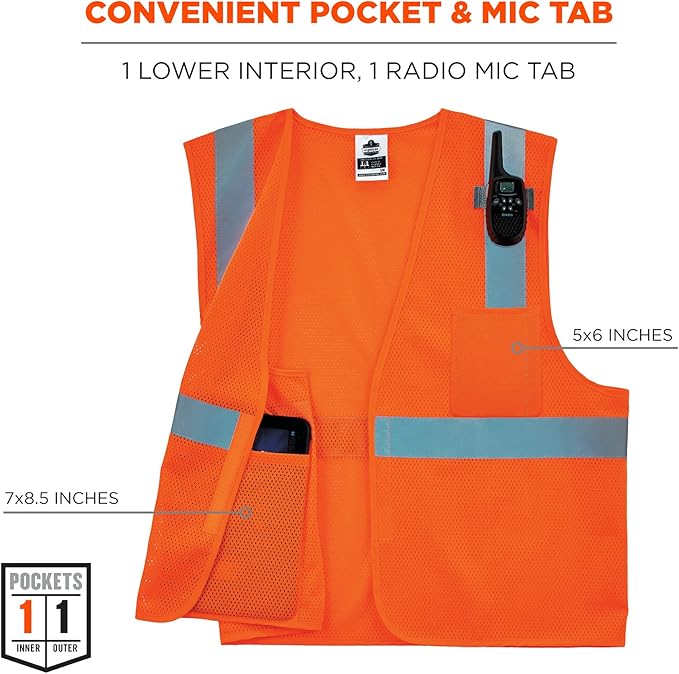 Ergodyne GloWear Economy High Visibility Reflective Safety Vest, Hook & Loop Closure