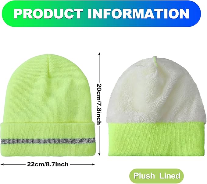 Suhine 4 Pack Men Hi Vis Winter Safety Hats Fleece Lined High Visibility Beanies with Reflective Stripes Hats for Outdoor