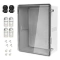 LeMotech Electrical Box, IP67 Waterproof Hinged Clear Cover Stainless Steel Latch Junction Box, ABS Plastic Electrical Enclosure with Mounting Plate,Wall Brackets, Cable Glands,19.6"x15.7"x7.8",Grey