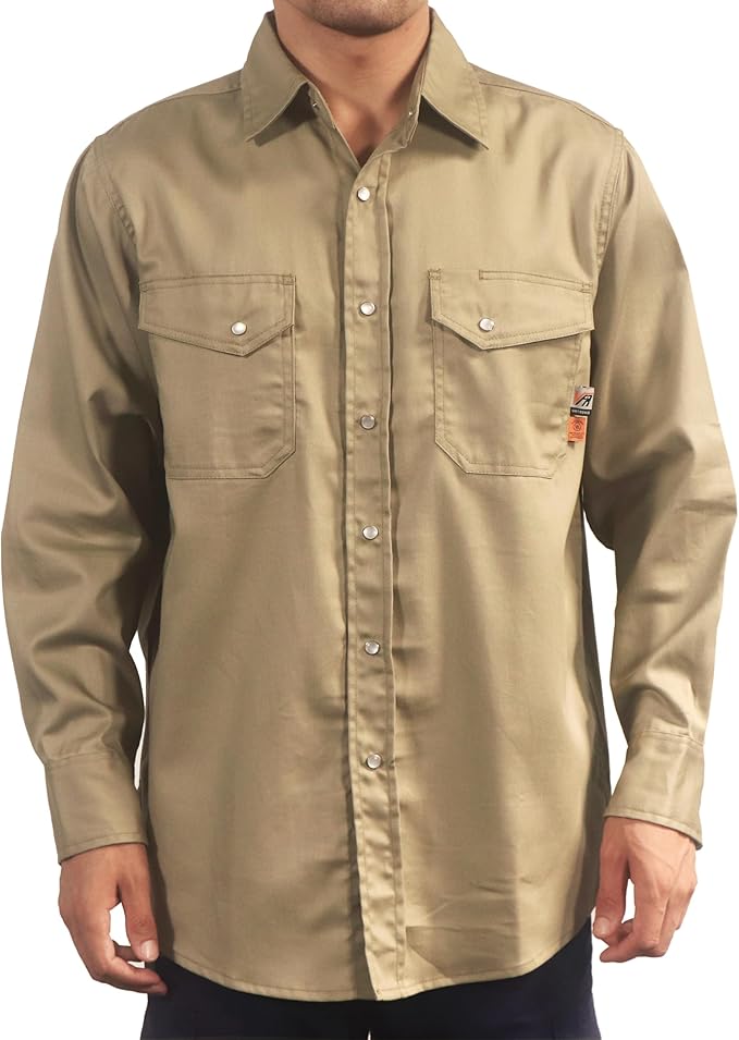 VATRENUS FR Shirts for Men 6.5oz Button Down Flame Resistant 100% Cotton Men's Pre-Washed Fire Retardant Work Shirt