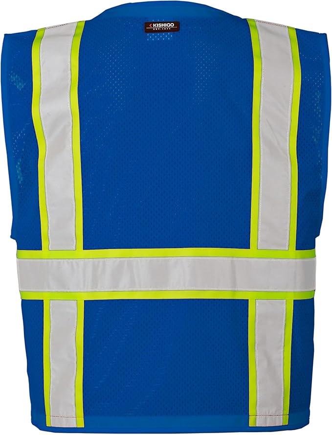 Kishigo Black Enhanced Visibility Men's Vest B100, Multi Pocket Mesh Hi-Vis Vest, Ultra-Cool Polyester, 6 Pockets, Zipper