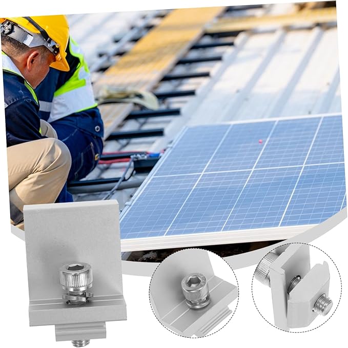12pcs Solar Panel Mounting Brackets Aluminum Alloy Edge Pressure Block Earth Clamp Solar Panel Earthing Clip Outdoor Fixed Clamp