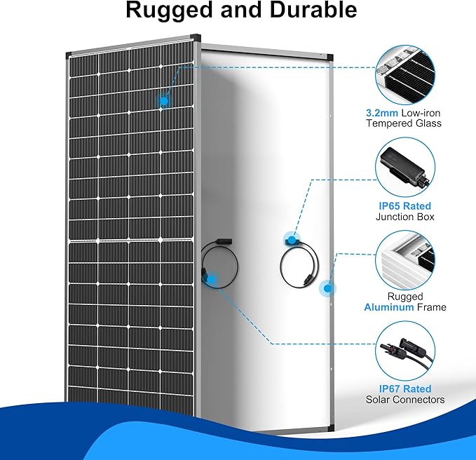 Solar Panel 250W 12 Volt 10BB Cell,Monocrystalline High-Efficiency 250 Watt 12V PV Module Power Charger for RV Caravan Marine Camper Rooftop Farm Battery and Other Off-Grid Applications