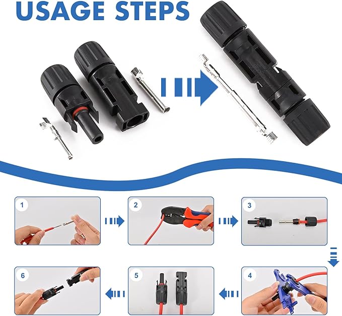 16 PCS Solar Panel Connectors, Male/Female IP67 Waterproof 1000V 30A Solar Cable Connectors (8 Pairs) with 2 Spanners（10AWG）