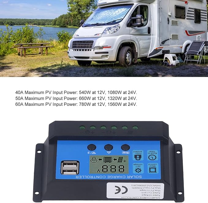 Solar Controller MPPT USB 5V Output Solar Panel Regulator LCD Display PWM Charging Control Regulator 12V 24V (50A)