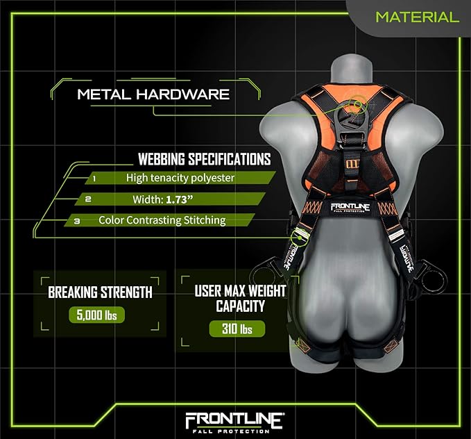 FRONTLINE FALL PROTECTION 105CFTB Combat™ Vest Style Harness with Front Side D-Rings and Suspension Trauma Straps (Universal)