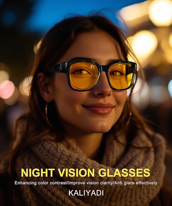 KALIYADI Night-Vision-Glasses Fit-Over-Glasses Wrap-Around Glasses: Anti Glare Night Driving Glasses for men women HD Lens