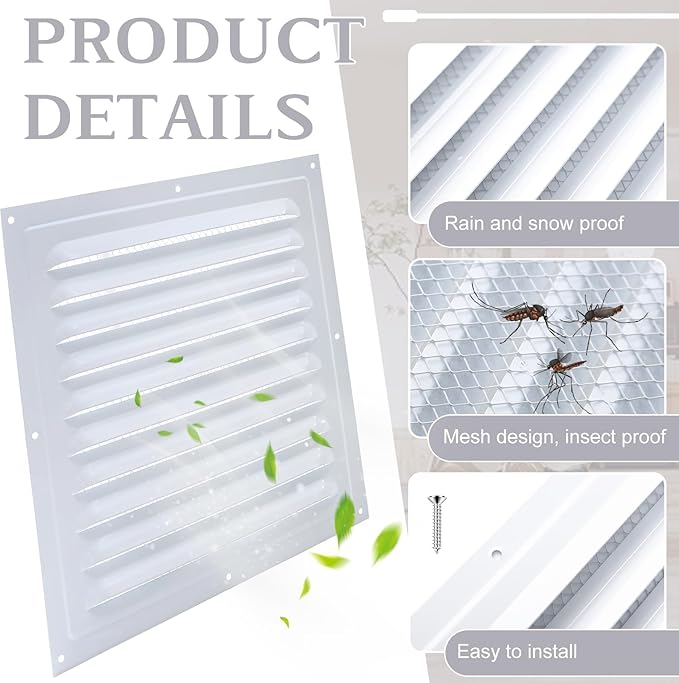 2 Pcs Attic Vent 10" X 10" Shed Vents Metal Gable Vents for Houses Wall Vent with Screen Vent Covers for Home Garage Attic Ceiling, Boost Ventilation and Guard Against Moisture (White)