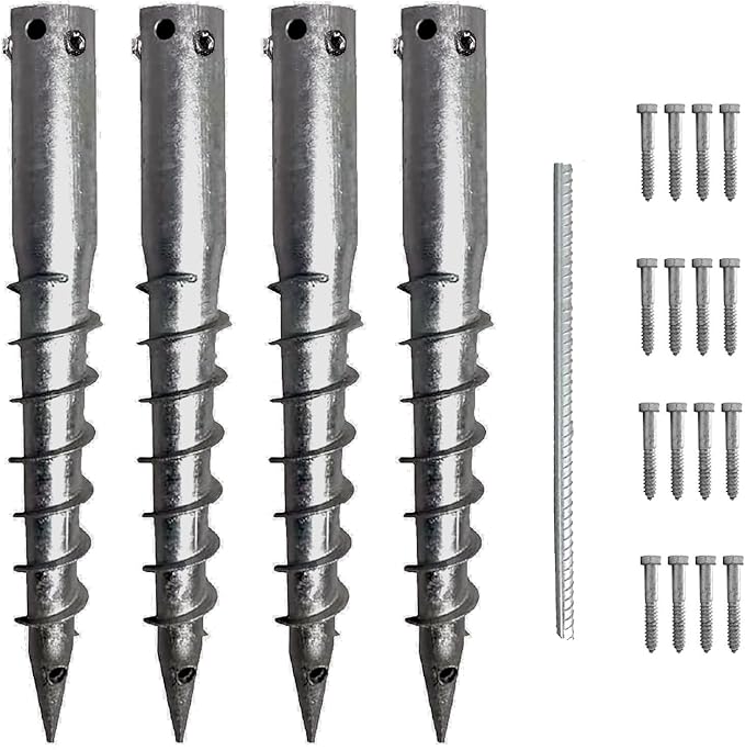Ashman Ground Screw Round Posts (4 Pack), Outdoor No Dig Ground Screw Anchor with helical Spiral, 21" Inch Long - Fits Round Post & Flag Pole Base Ground Mount Screw in Post Stake, Mailbox Posts.